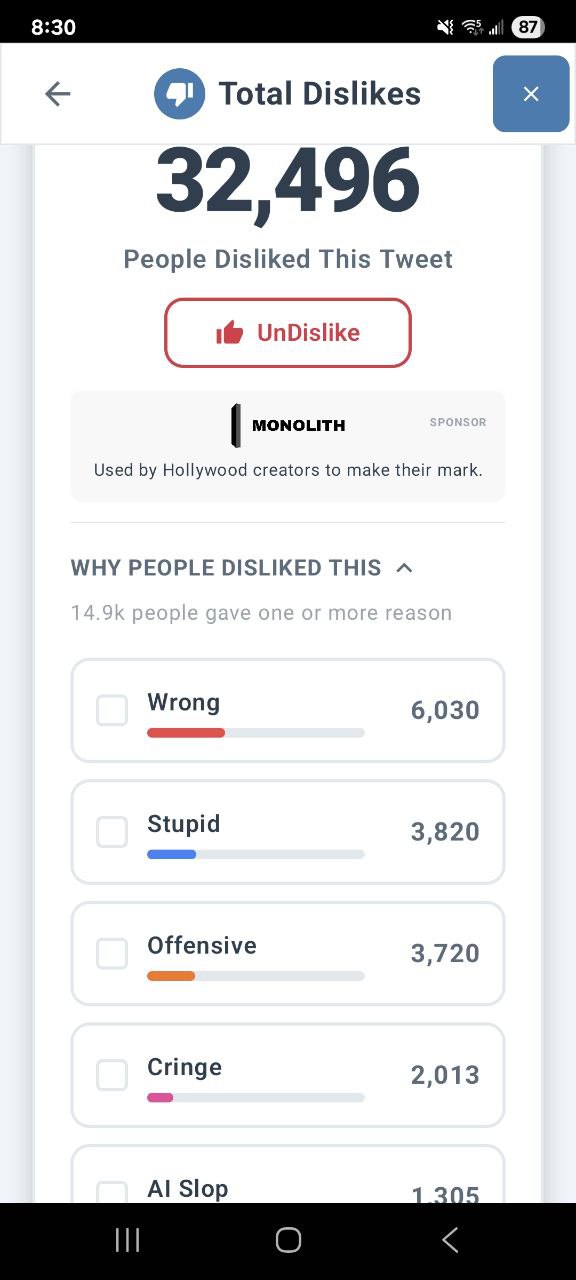 The Dislike App - Results Screen